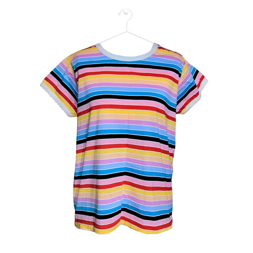 Picket and Post Colorful Striped Short Sleeve Top | Size: Medium